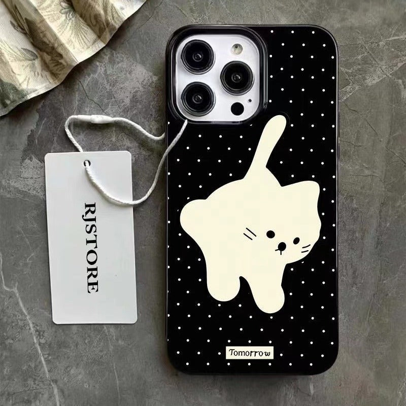 Full Screen Wave Dot White Cat Phone Case