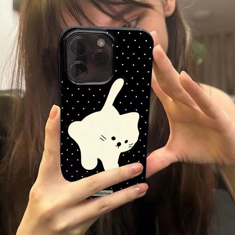 Full Screen Wave Dot White Cat Phone Case