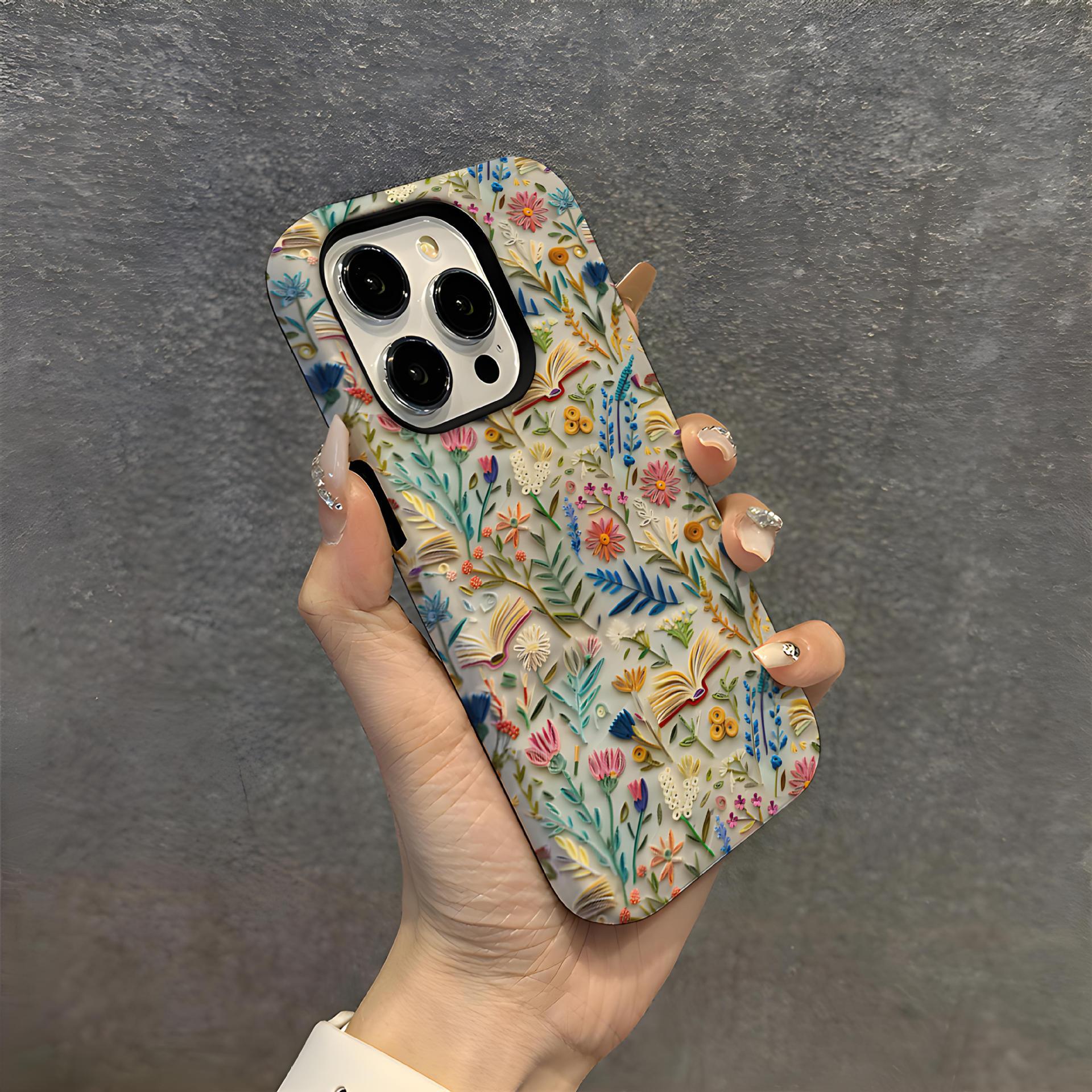 Imitation Embroidery Phone Case Double Layer Protective Cover