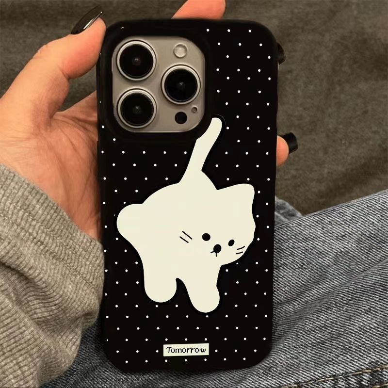 Full Screen Wave Dot White Cat Phone Case
