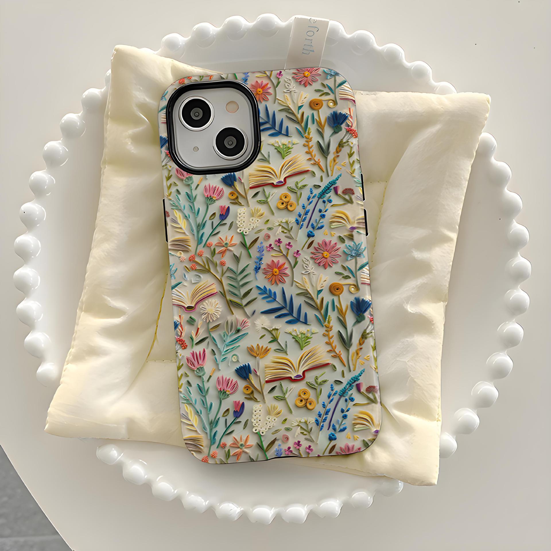 Imitation Embroidery Phone Case Double Layer Protective Cover