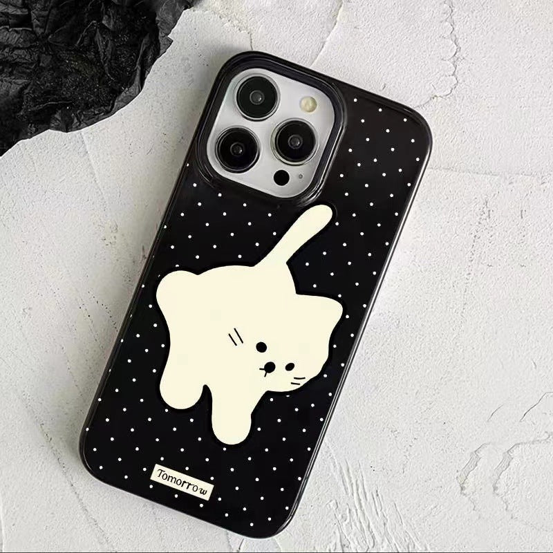 Full Screen Wave Dot White Cat Phone Case