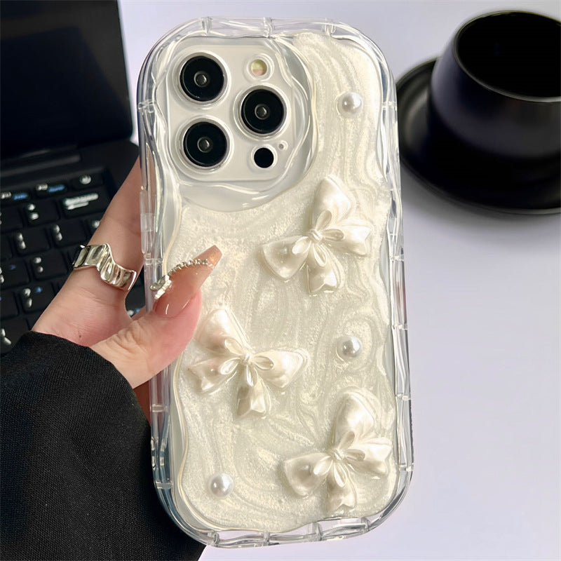 Epoxy Pearl Bow Silicone iPhone Case